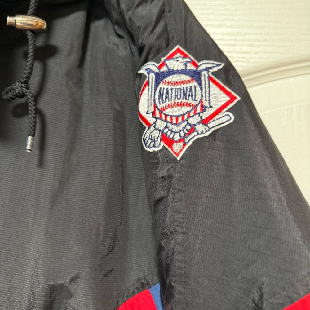 Vintage MLB Atlanta Braves 90s STARTER Windbreaker Pull Over Jacket Size L - Picture 3 of 10